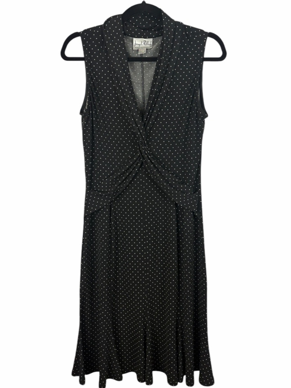 Joseph Ribkoff Black Polka Dot Dress Twist Front Sleeveless Knee Length Size 8